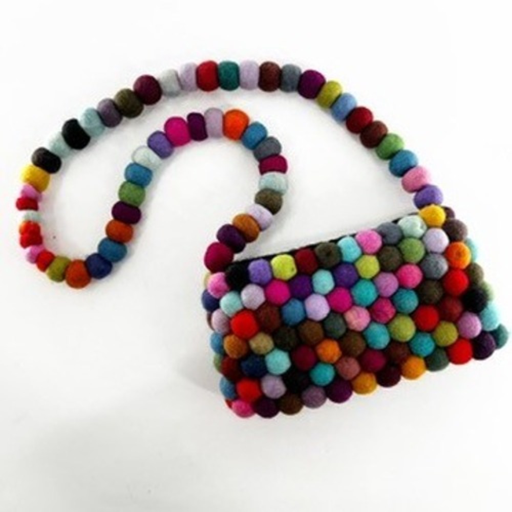 Anthropologie Multicolor Pom-Pom Crossbody Bag